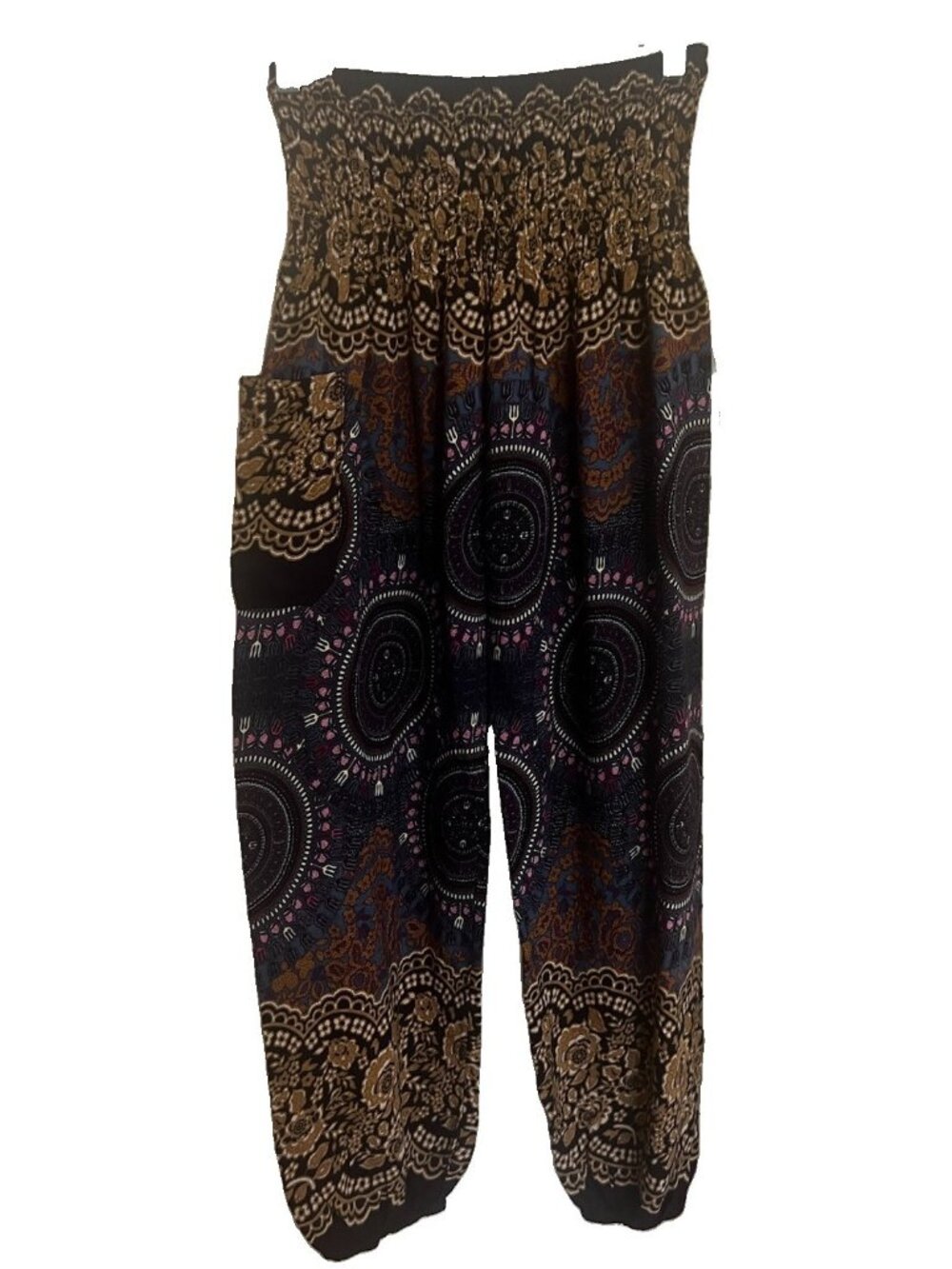 Bangkok Pants Harem Smocked Waist Paisley Boho Hippie Lounge Yoga Sz S.     C